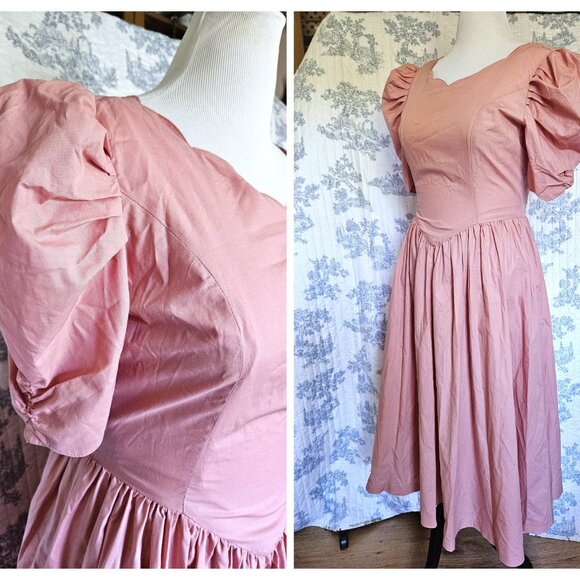 Size M Vintage 1980s Puff Sleeve Maxi Dress As Is - Picture 1 of 12